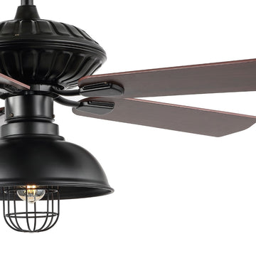 Ashton 52" Farmhouse Industrial Iron Dome Shade LED Ceiling Fan With Remote - JONATHAN Y